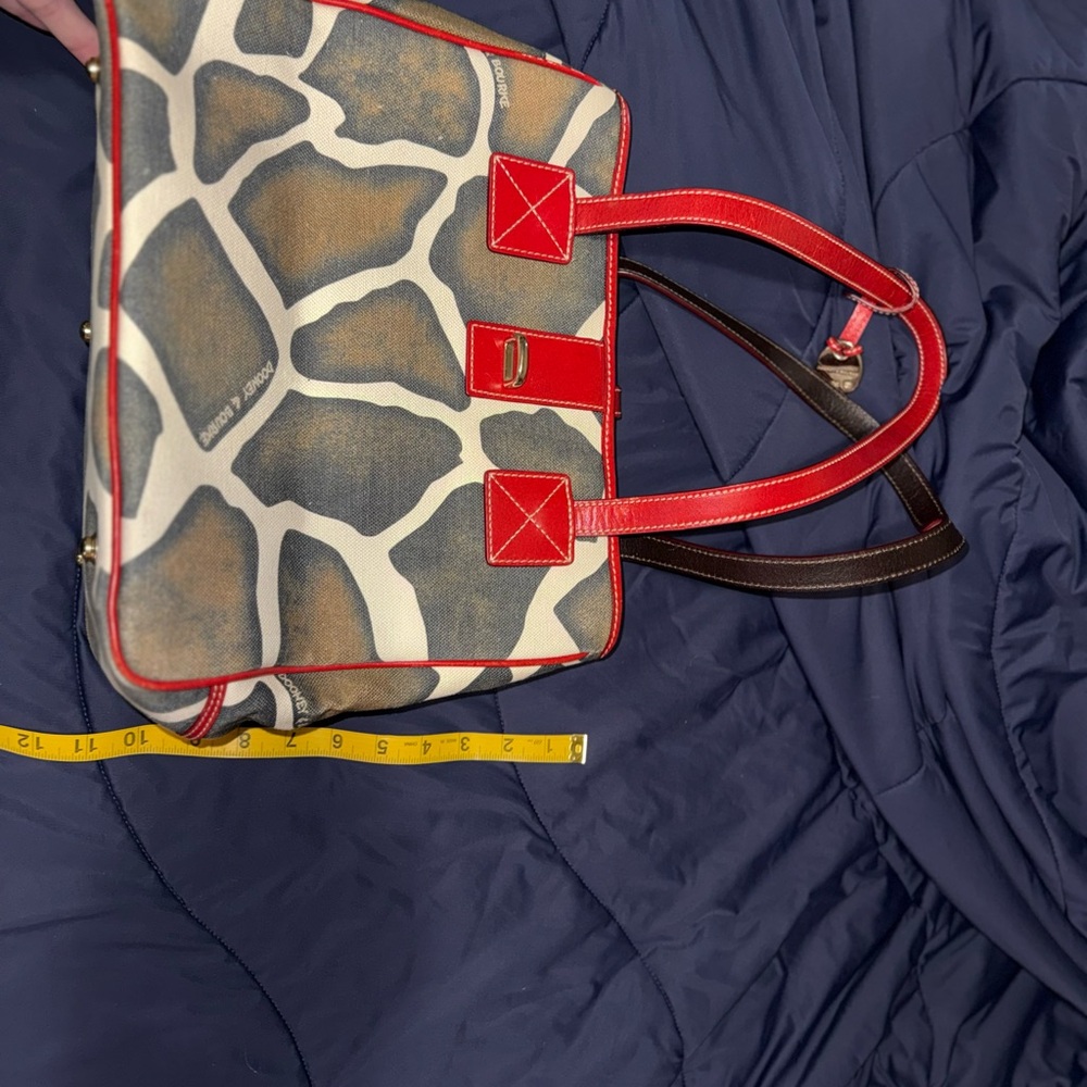 Dooney & Bourke Giraffe print Satchel with Red Accents and D&B Check Wallet